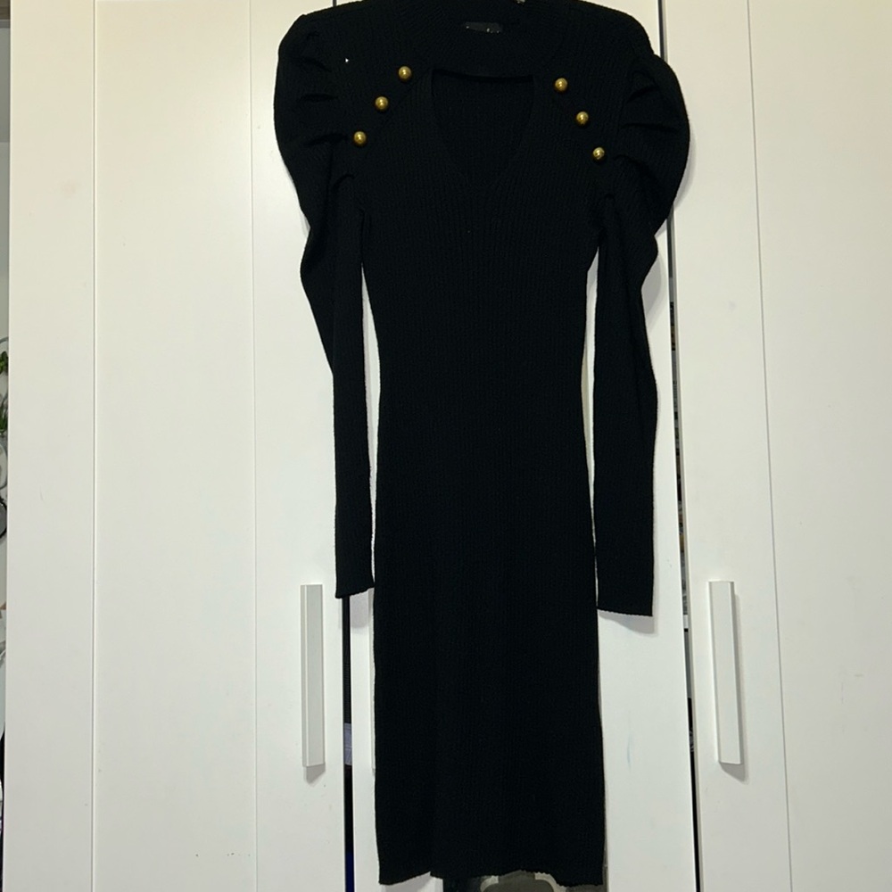 😀 Alison Andrew’s small bodycon long sleeve sweater dress ribbed gold buttons